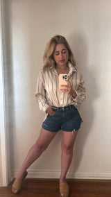 Elle Yellow Stripped Back Button Top