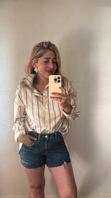 Elle Yellow Stripped Back Button Top