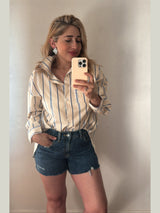 Elle Yellow Stripped Back Button Top