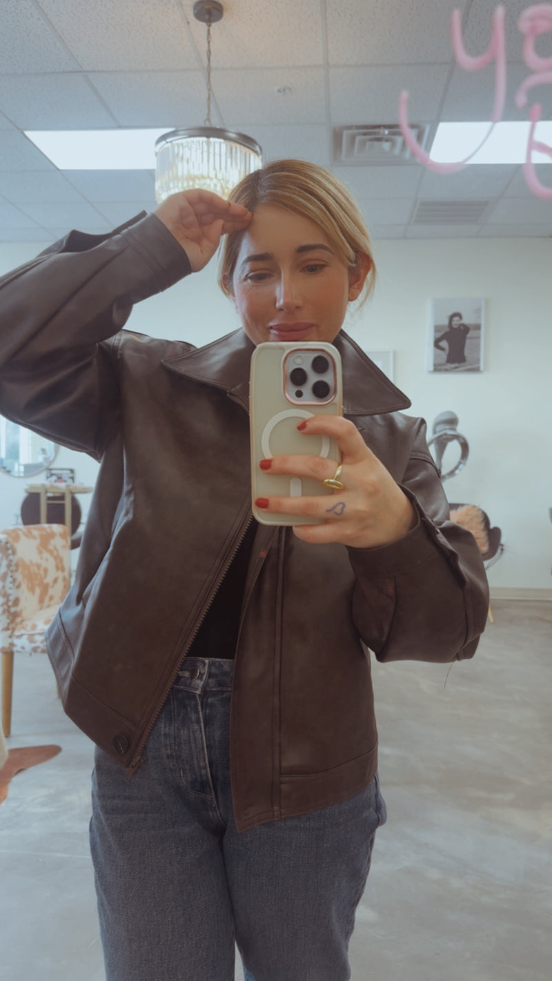 Blake Chocolate Over Sized Vintage Bomber Jacket