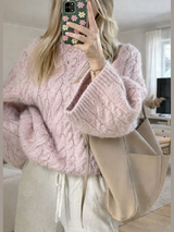 Old Money Ella Pink Cable Knit Sweater