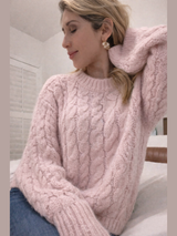 Old Money Ella Pink Cable Knit Sweater