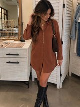 Stella Textured Button Down Brown Dress