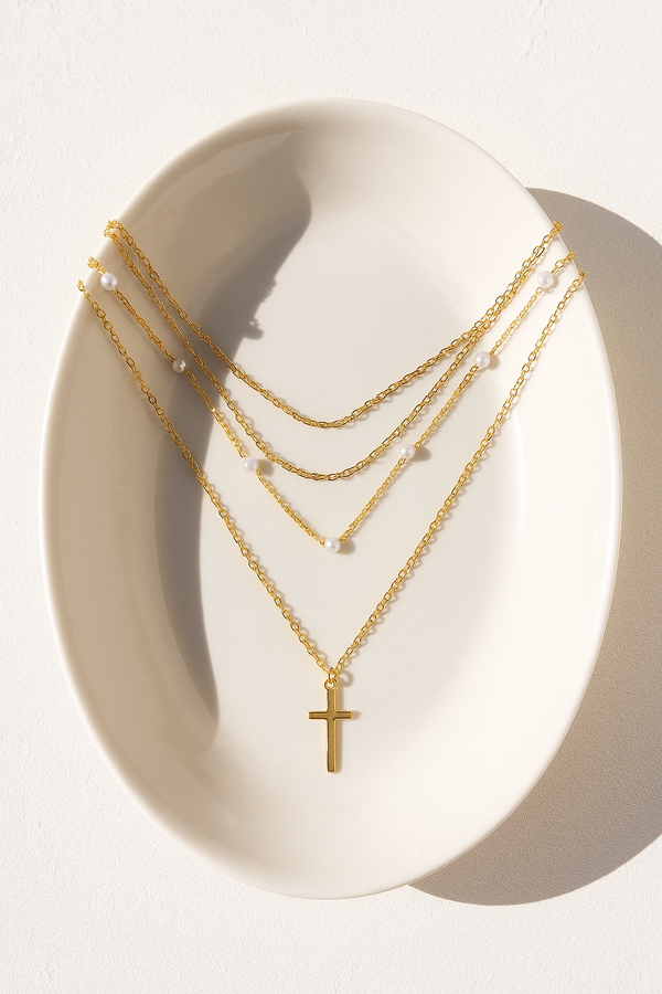 Dainty Cross & Pearl Necklace