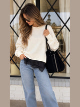 Kennedy Creme White Sweater Laced Trim