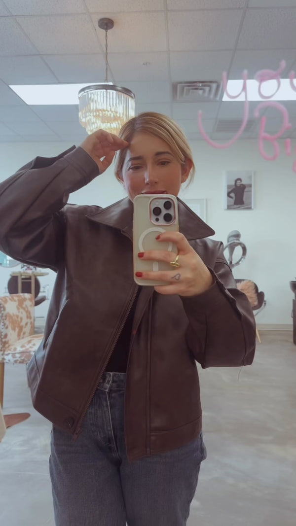 Blake Chocolate Over Sized Vintage Bomber Jacket