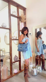 Jean Halter Dress with Button Detail