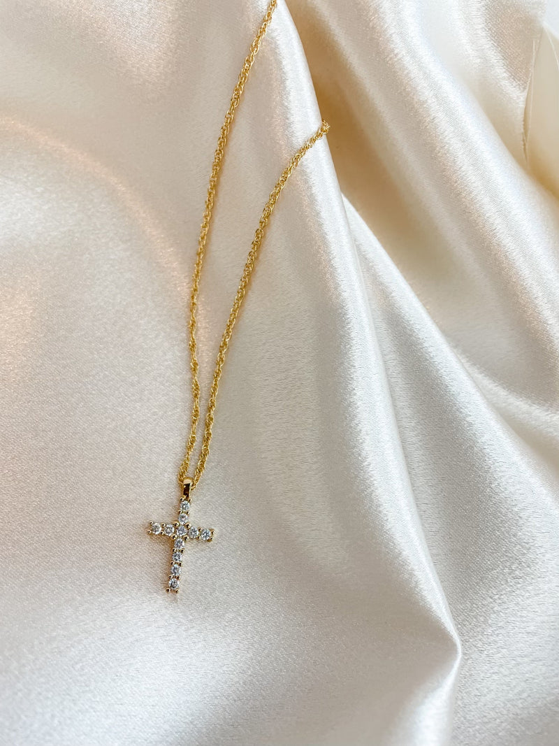 THIN CROSS AND DIAMOND NECKLACE IN GOLD - She Styles ~Your Image~
